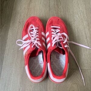 adidas Red Suede Sneakers with Pink Accents